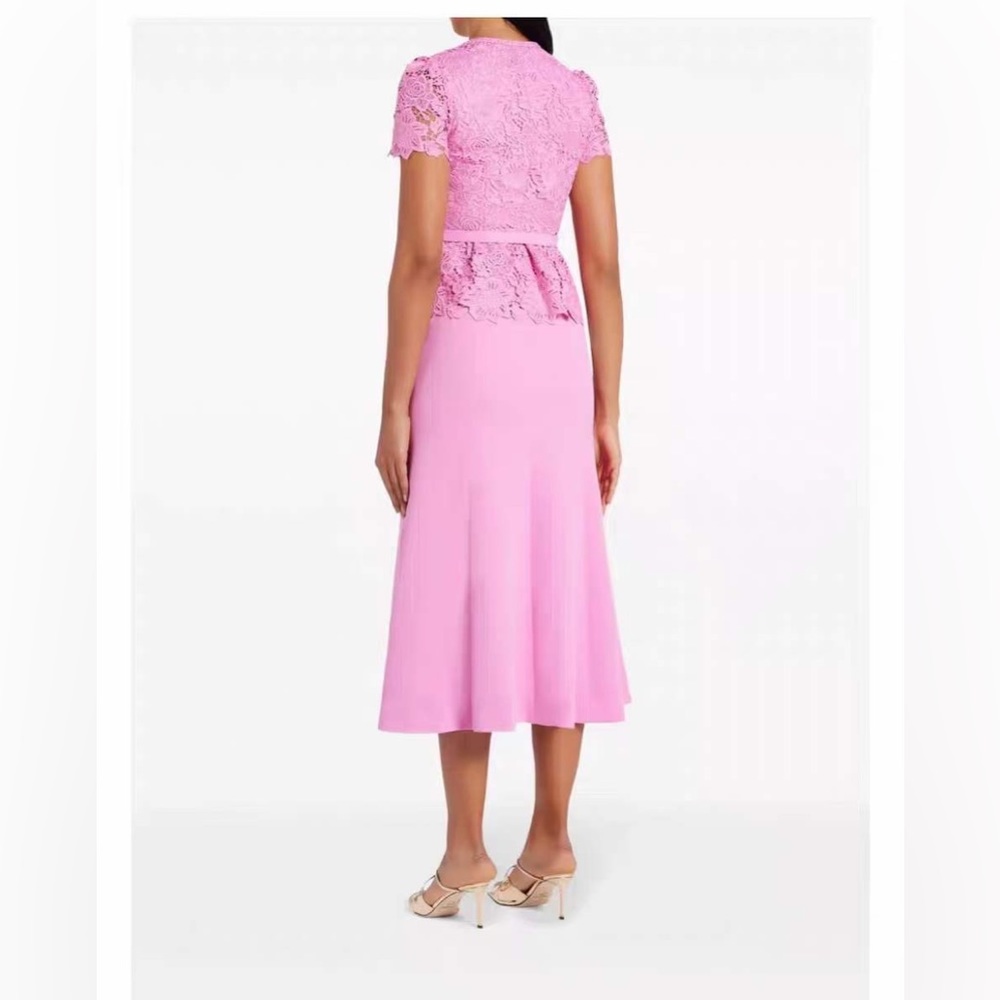 Elegant Pink Lace Midi Dress - Picture 2 of 5
